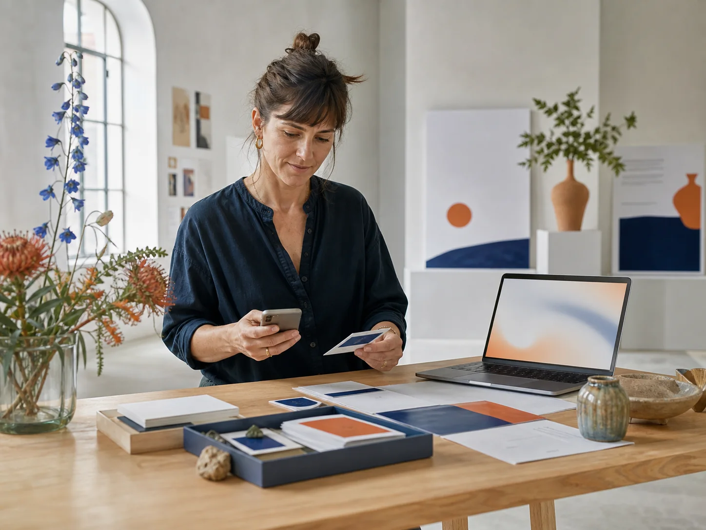 An organizer preparing materials for an event