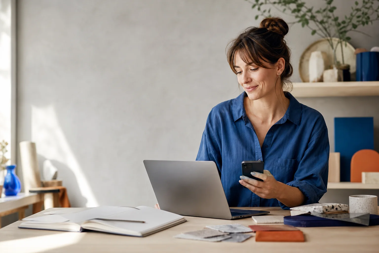 A small business owner working on her InInfo website